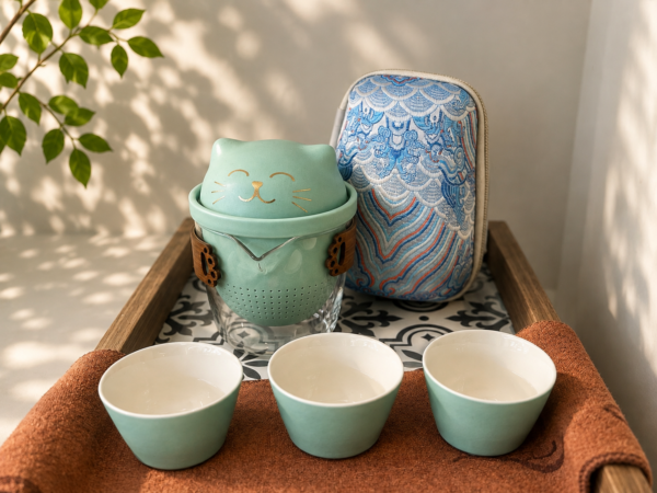 6-4｜萌貓茶具組（綠）｜Cute Cat Tea Set – Green