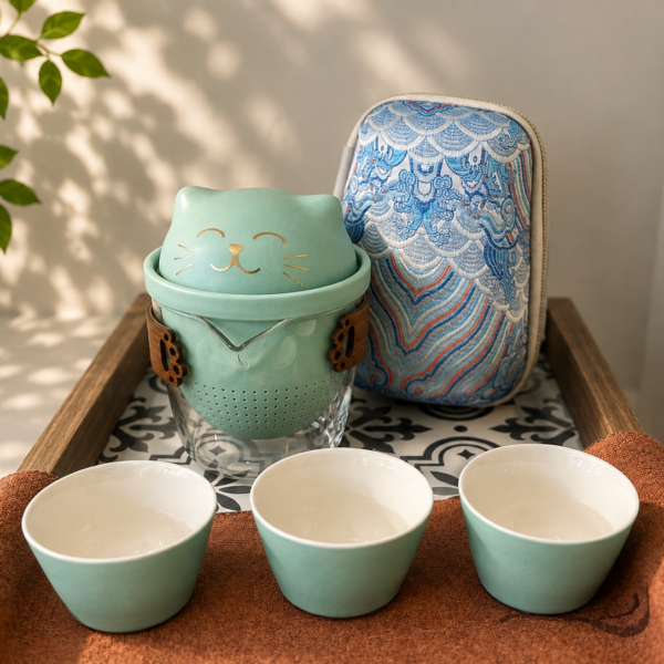 6-4｜萌貓茶具組（綠）｜Cute Cat Tea Set – Green