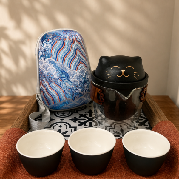 6-3｜萌貓茶具組（黑）｜Cute Cat Tea Set – Black